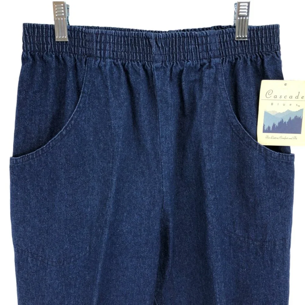 Cascade Blues Vintage Elastic Waist 100% Cotton Denim Jeans Size 10 Short NOS - Picture 3 of 11